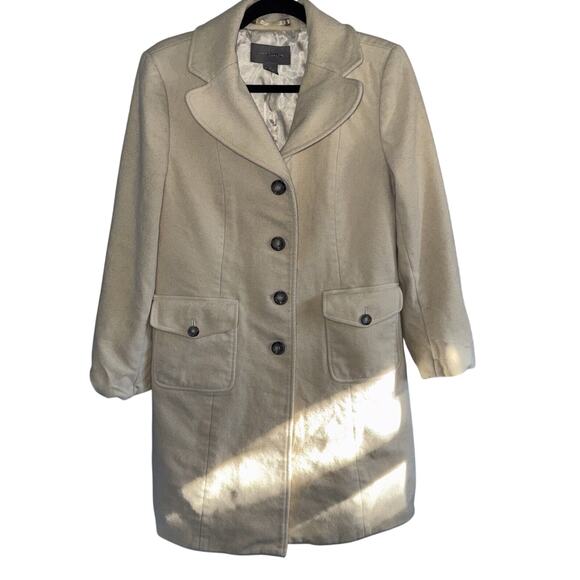 Ann Taylor White Wool Blend Pea Coat with Satin Interior - Size 10 - Picture 1 of 6